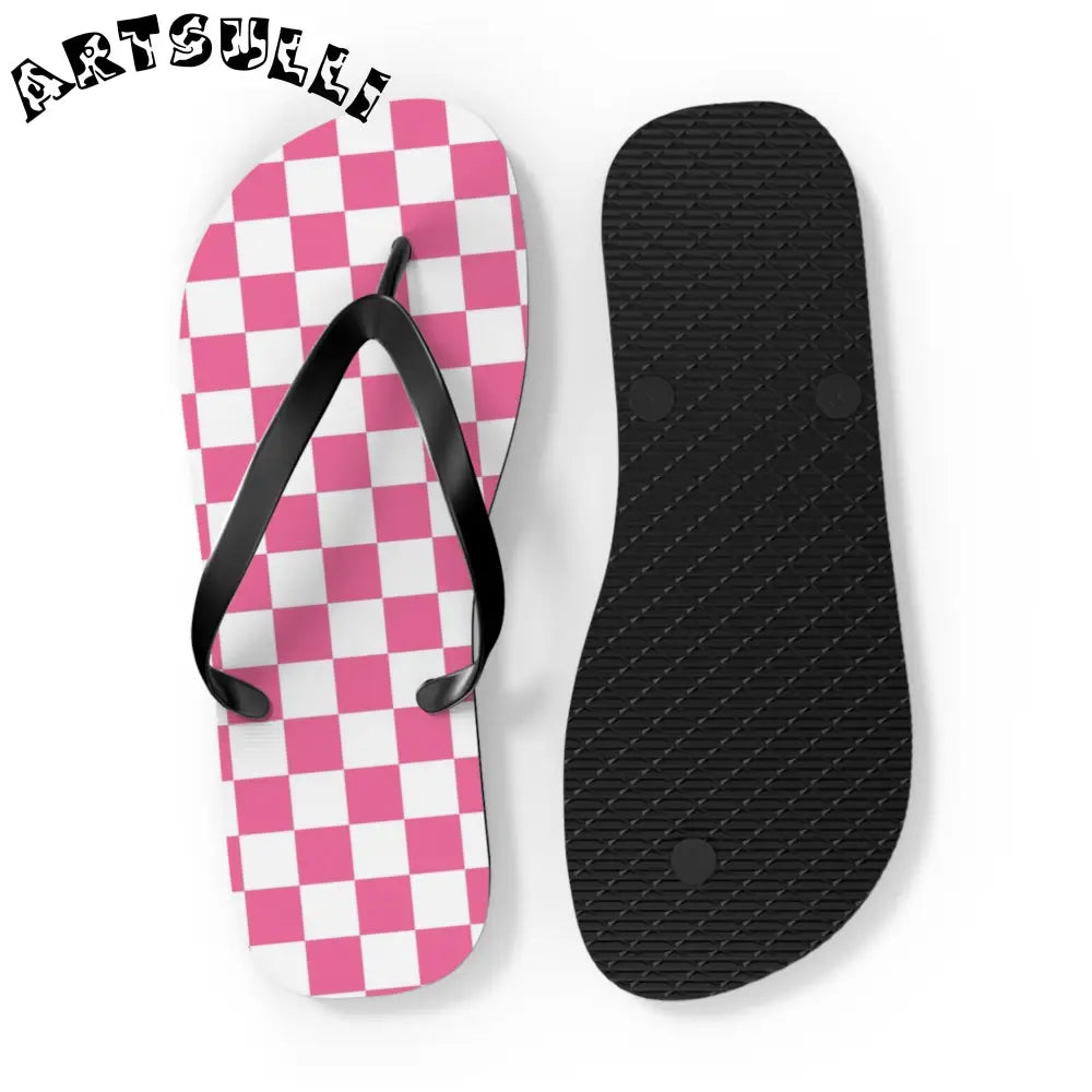 JAKKOUTTHEBXX Pink and White Checkered Flip Flops 2025