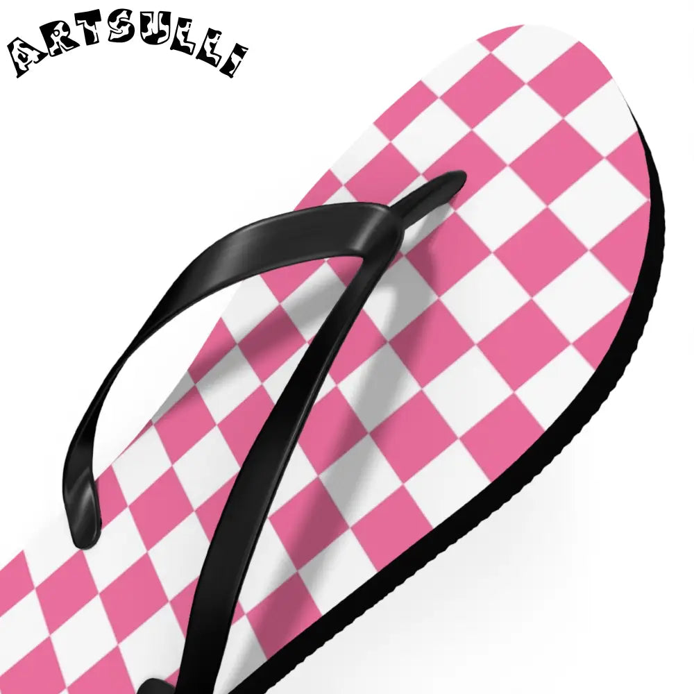 JAKKOUTTHEBXX Pink and White Checkered Flip Flops 2025