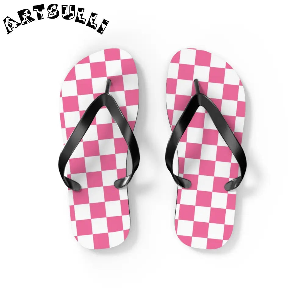 Yuyushiki Pink Check Flip Flops, Artsulli - Art is Long, Life is Short, Shoes, Size, S, Color, Black sole, , , 18798512567898570869