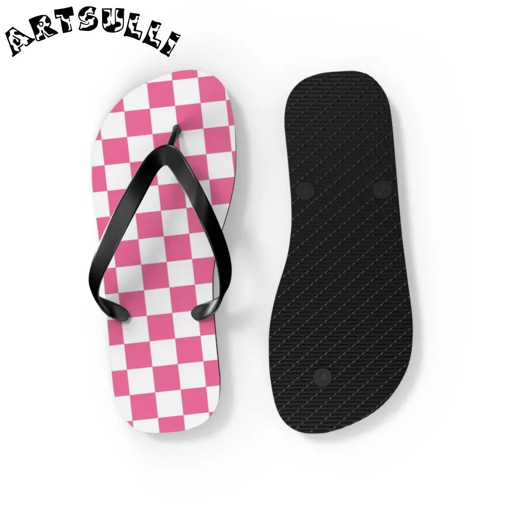 JAKKOUTTHEBXX Pink and White Checkered Flip Flops 2025