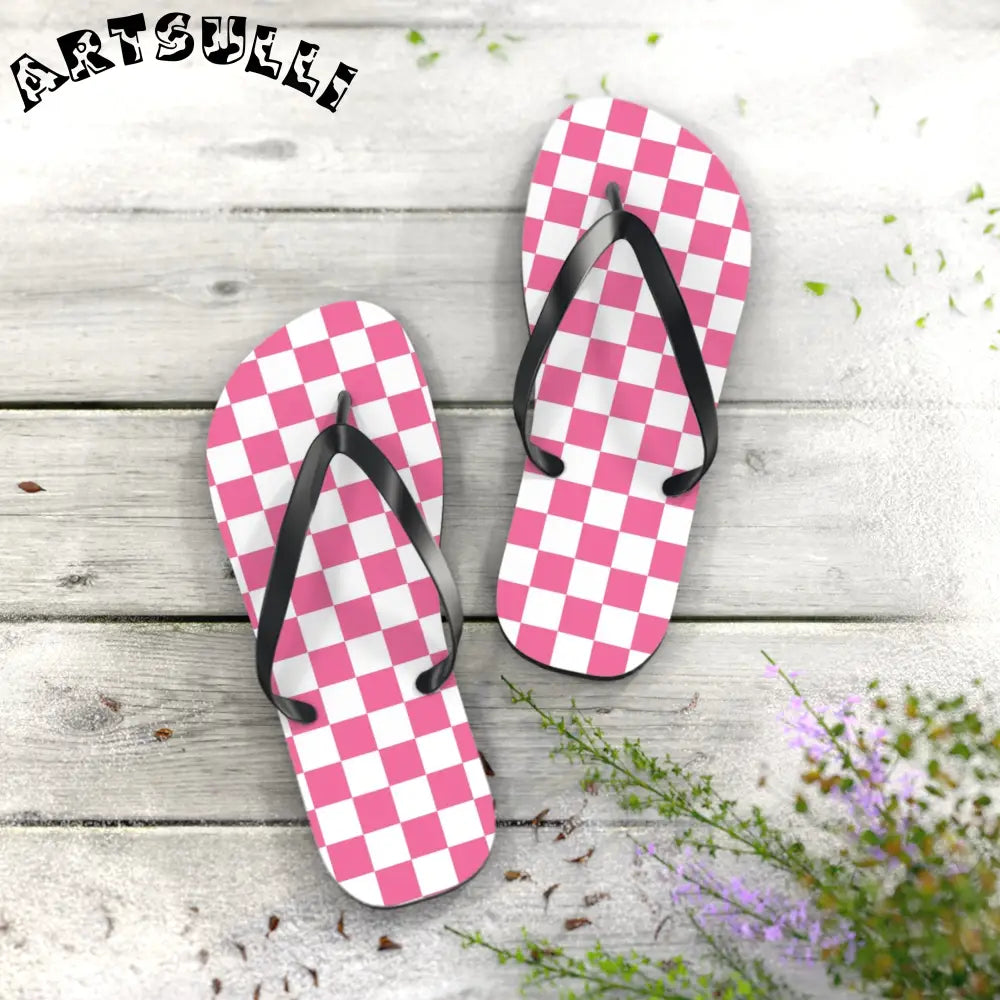 JAKKOUTTHEBXX Pink and White Checkered Flip Flops 2025