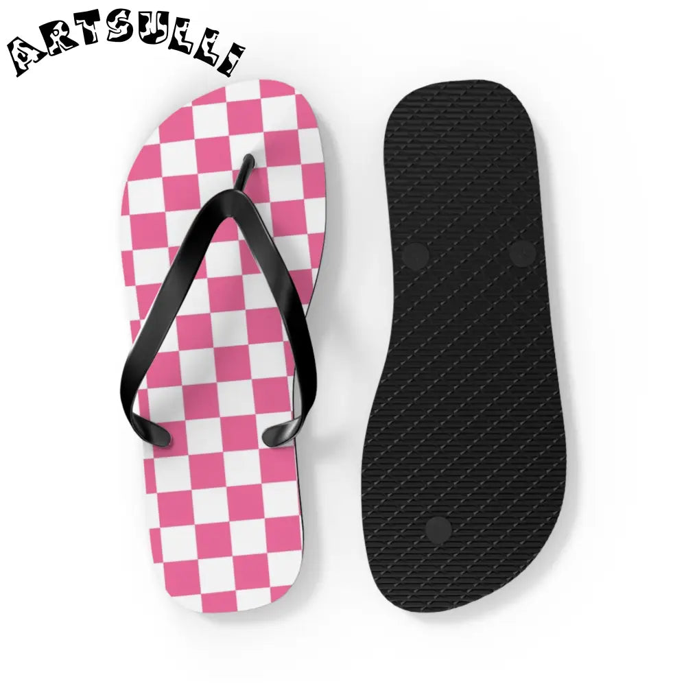 JAKKOUTTHEBXX Pink and White Checkered Flip Flops 2025