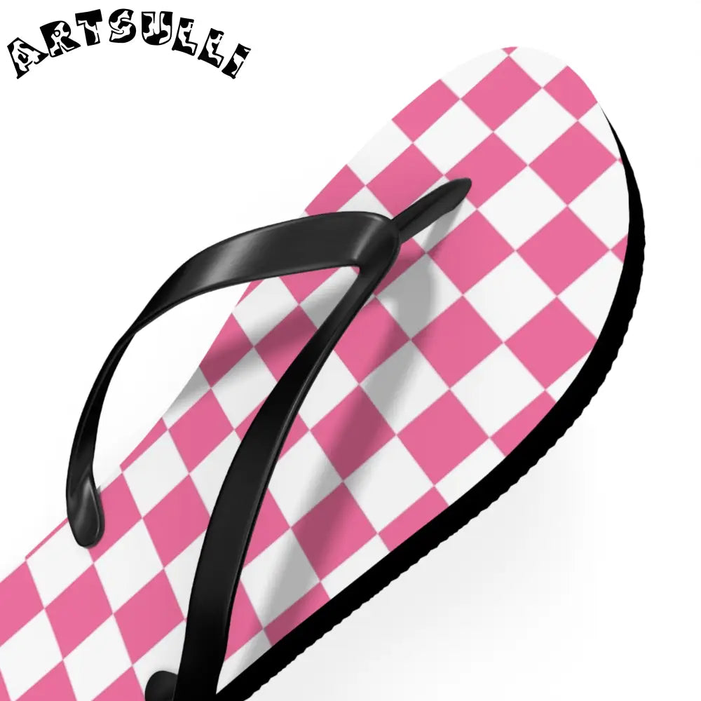 JAKKOUTTHEBXX Pink and White Checkered Flip Flops 2025