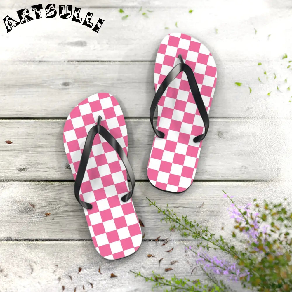 JAKKOUTTHEBXX Pink and White Checkered Flip Flops 2025