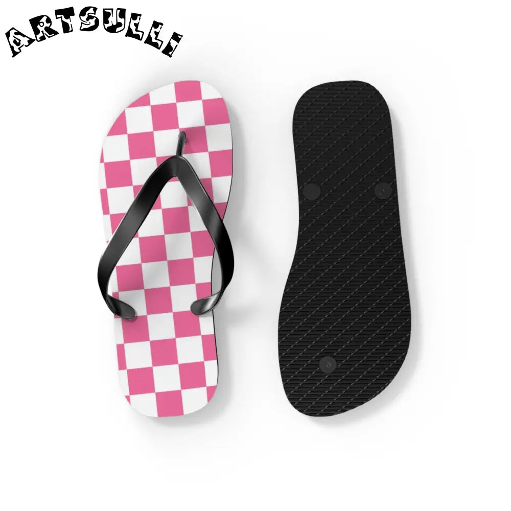 JAKKOUTTHEBXX Pink and White Checkered Flip Flops 2025