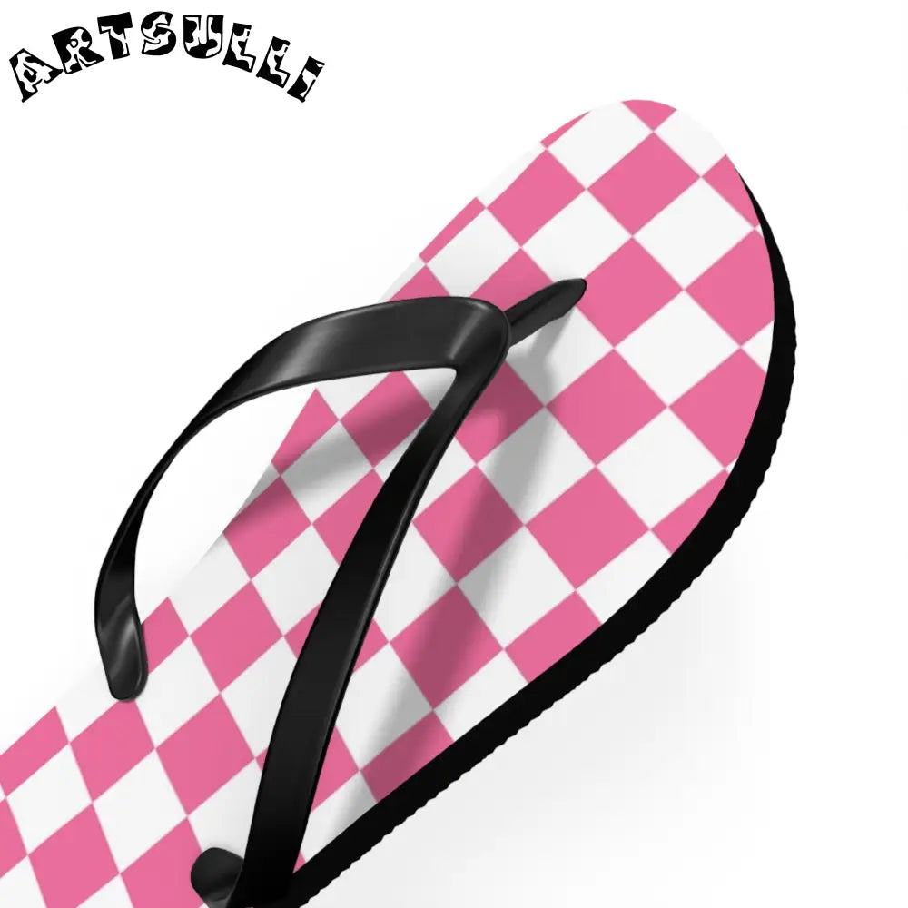 JAKKOUTTHEBXX Pink and White Checkered Flip Flops 2025
