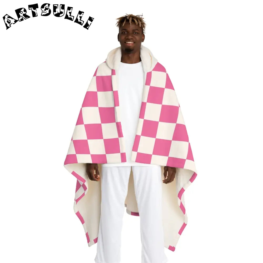 JAKKOUTTHEBXX Pink Checkerboard Hooded Sherpa Fleece Blanket 2025