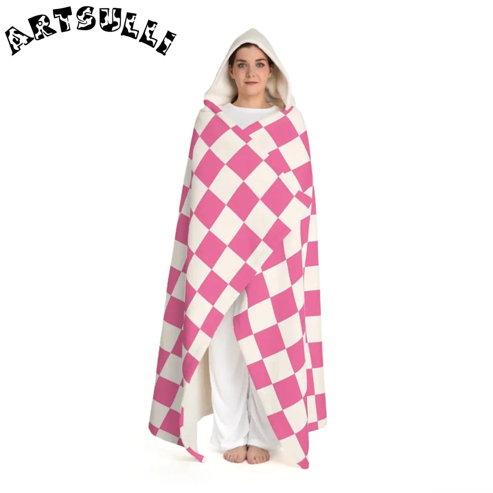 JAKKOUTTHEBXX Pink Checkerboard Hooded Sherpa Fleece Blanket 2025