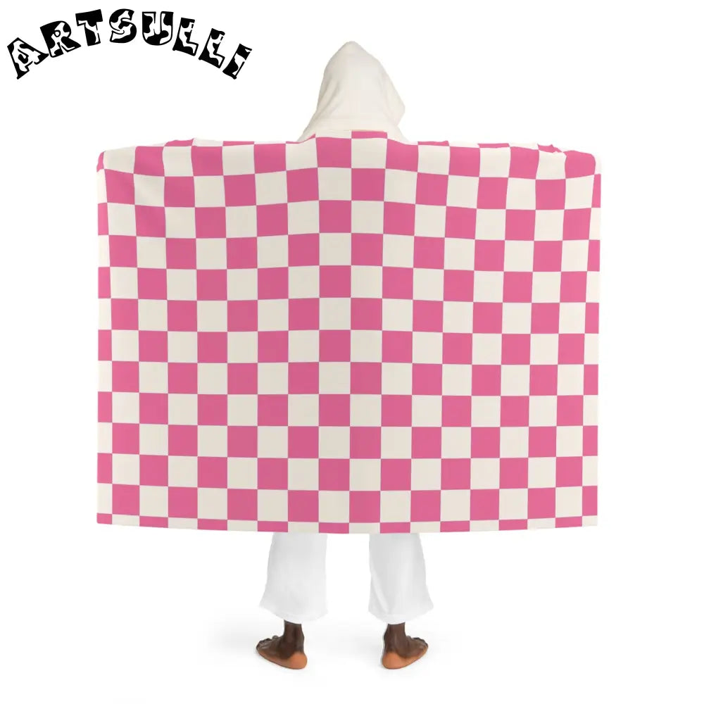 JAKKOUTTHEBXX Pink Checkerboard Hooded Sherpa Fleece Blanket 2025