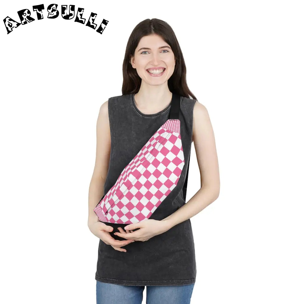 JAKKOUTTHEBXX Pink and White Checkered Waist Bag 2025