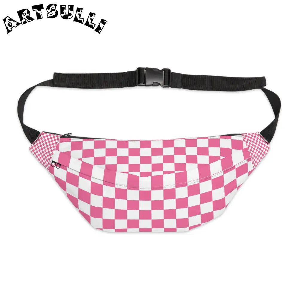 Yuyushiki Pink Check Large Fanny Pack, Artsulli - Art is Long, Life is Short, Bags, Size, 8" × 9" × 4'', , , , , 12564694452885101488
