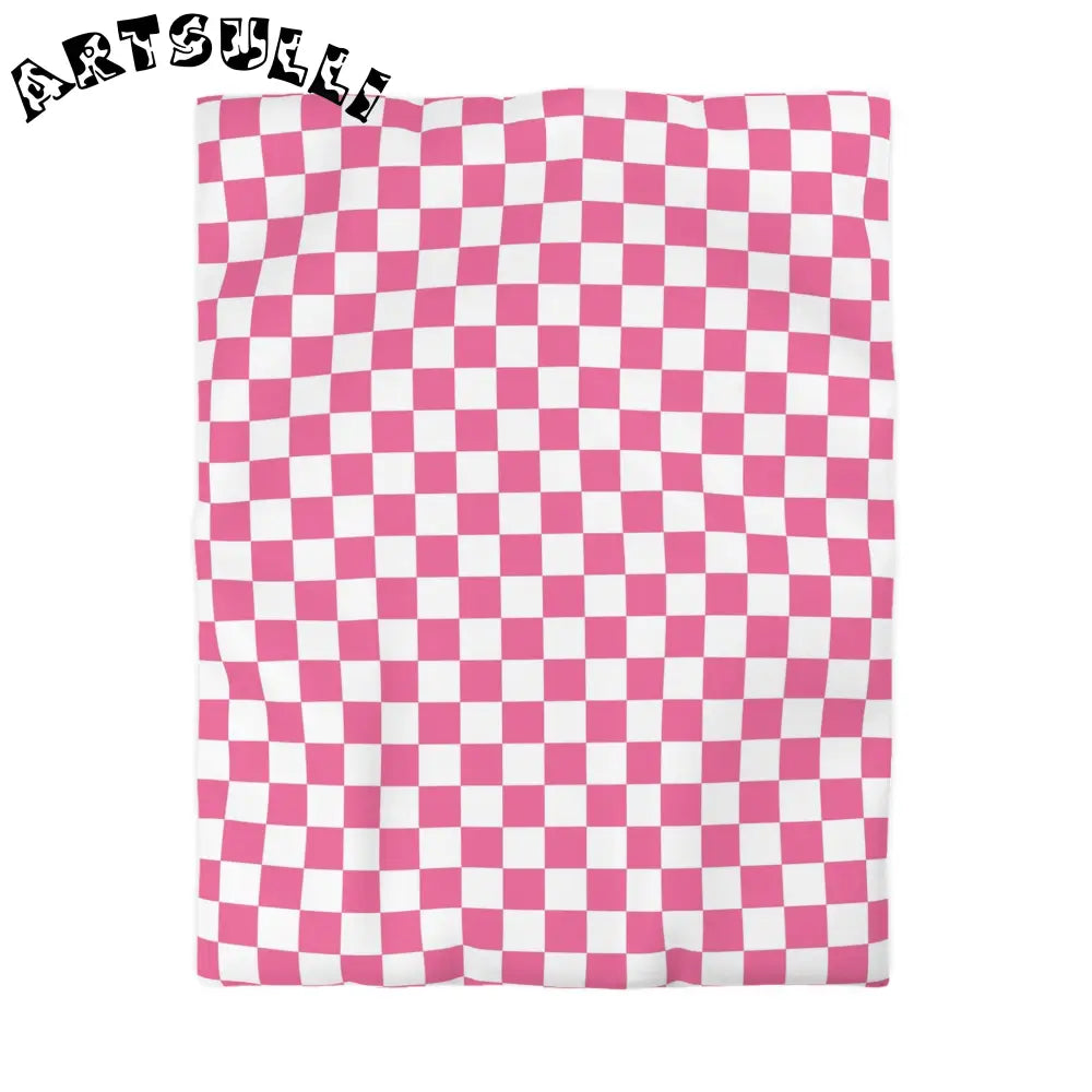 Yuyushiki Pink Check Microfiber Duvet Cover, Artsulli - Art is Long, Life is Short, Home Decor, Size, Twin, Color, Cream, , , 23970753166792715231
