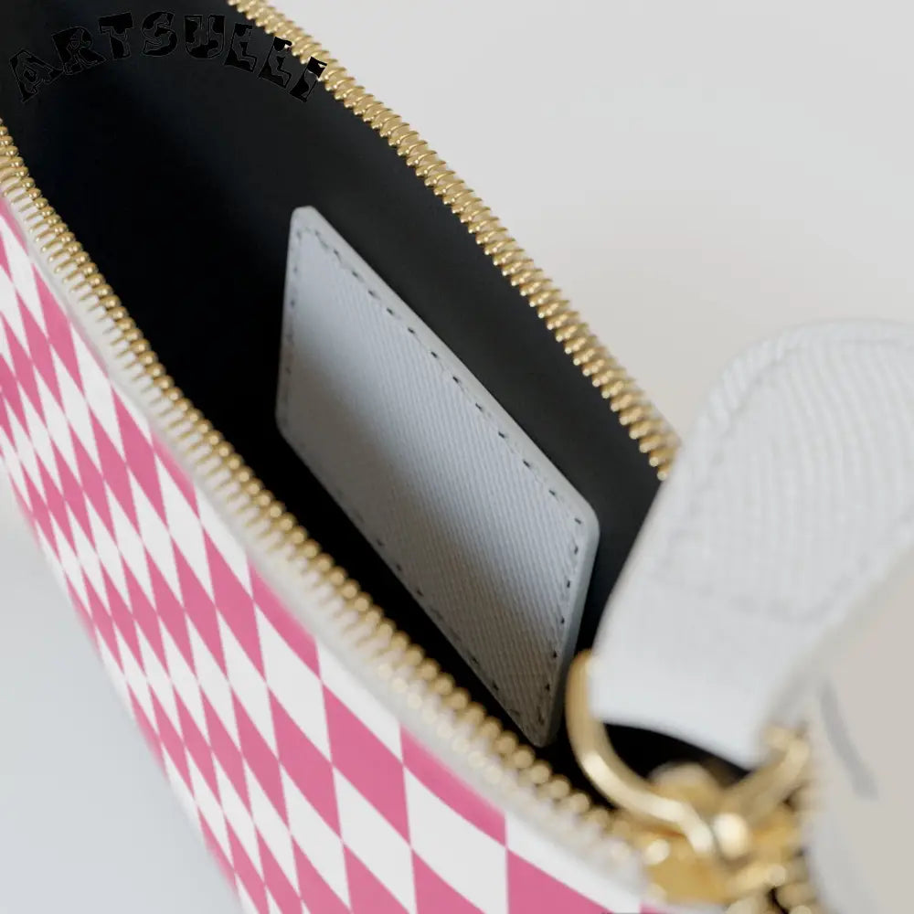 JAKKOUTTHEBXX Pink and White Checkered Mini Clutch Bag 2025
