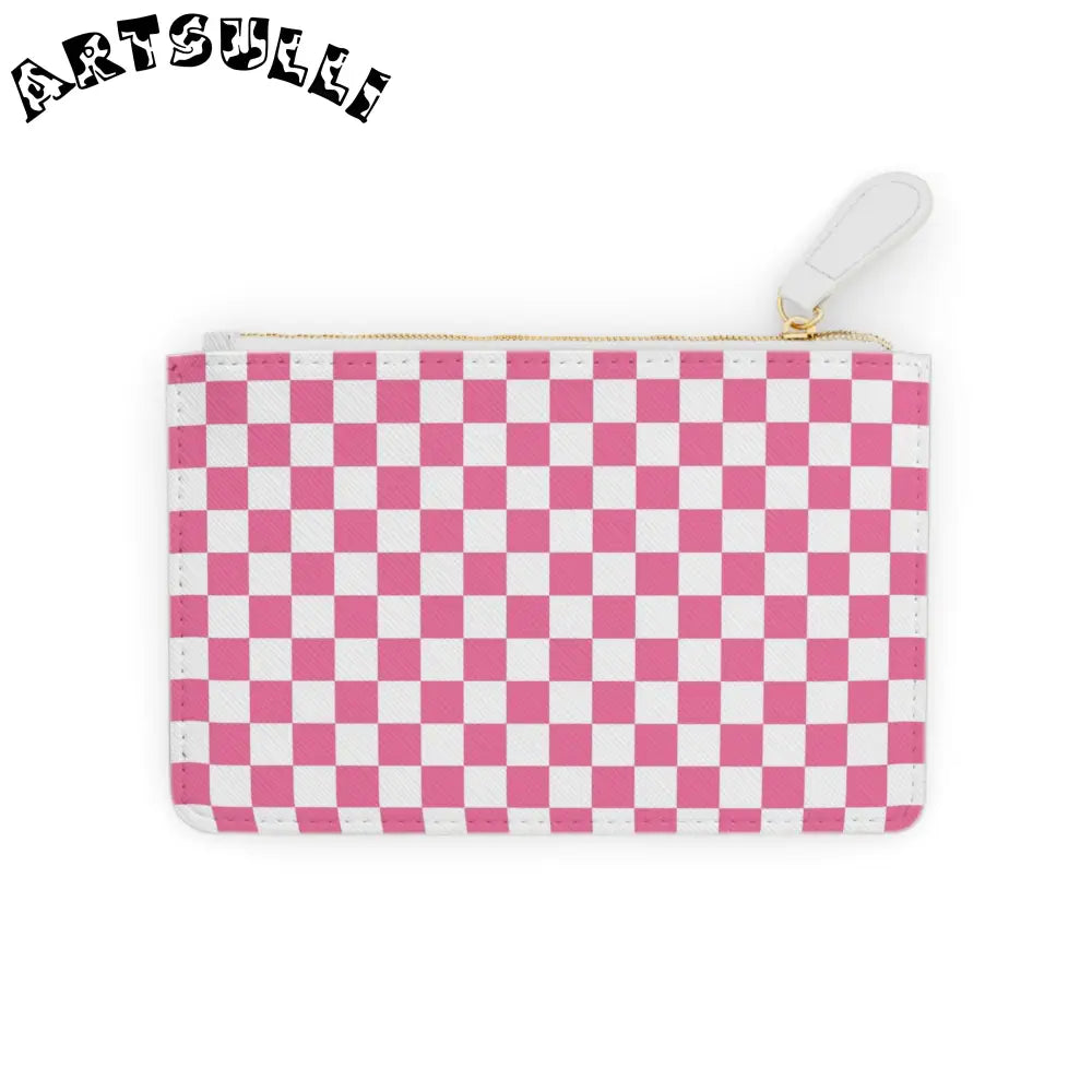 Yuyushiki Pink Check Mini Clutch Bag, Artsulli - Art is Long, Life is Short, Bags, Size, 6.3” x 4”, Color, White, , , 21480099640140665518