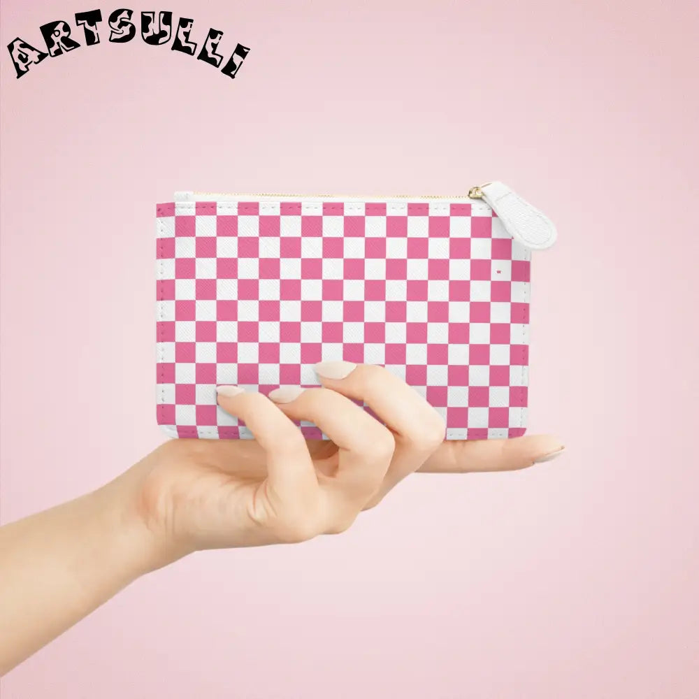 JAKKOUTTHEBXX Pink and White Checkered Mini Clutch Bag 2025