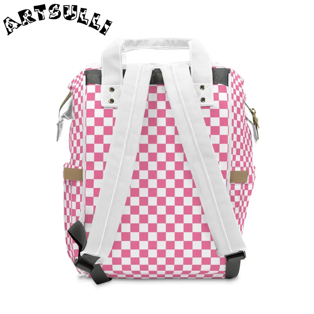 JAKKOUTTHEBXX Pink Checkered High-Grade Nylon Diaper Backpack 2025