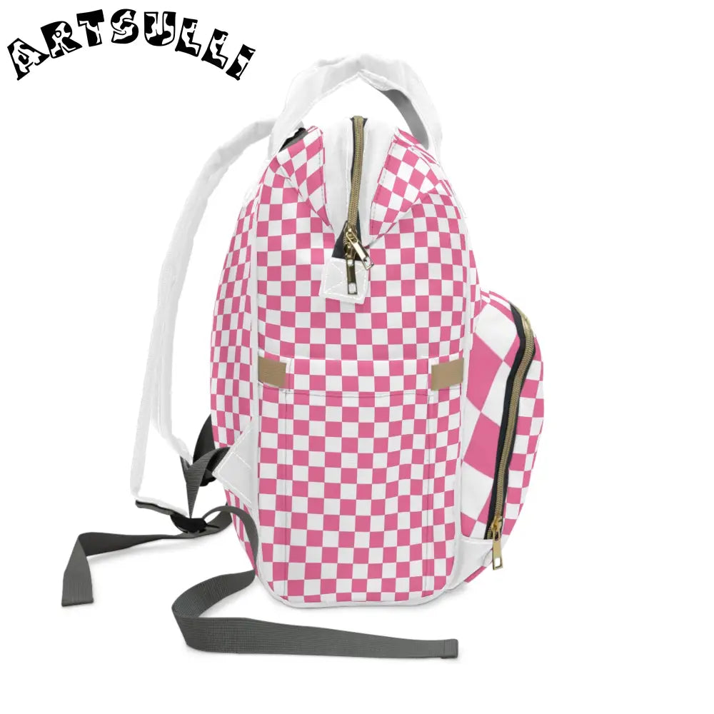 JAKKOUTTHEBXX Pink Checkered High-Grade Nylon Diaper Backpack 2025