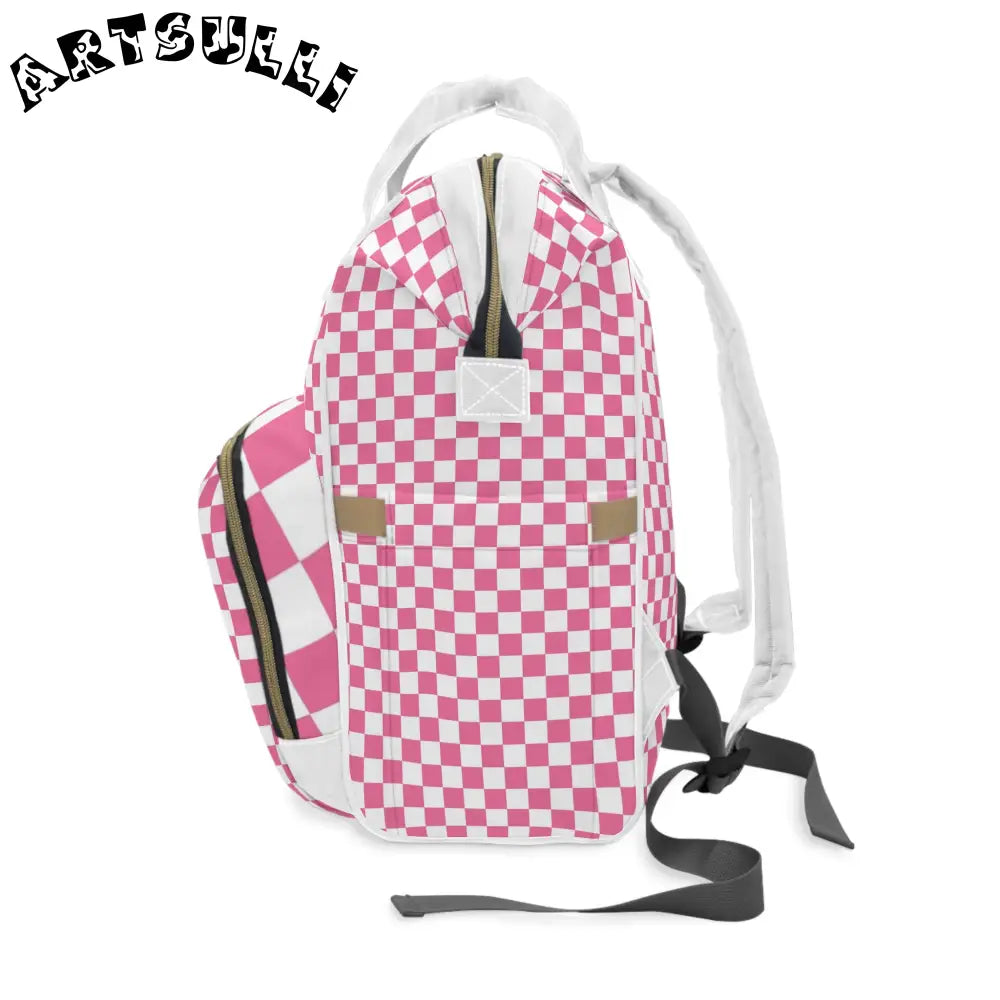 JAKKOUTTHEBXX Pink Checkered High-Grade Nylon Diaper Backpack 2025