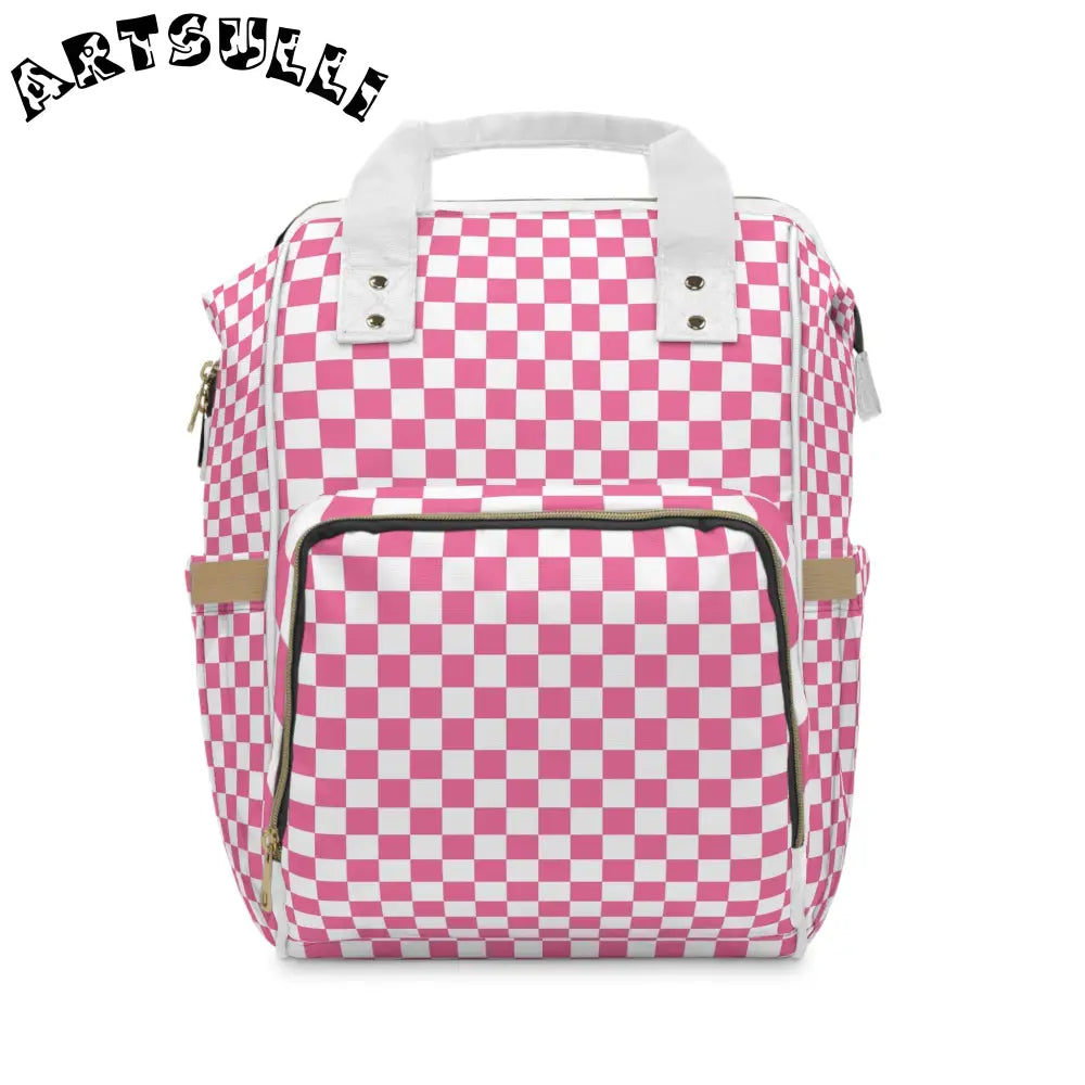 JAKKOUTTHEBXX Pink Checkered High-Grade Nylon Diaper Backpack 2025