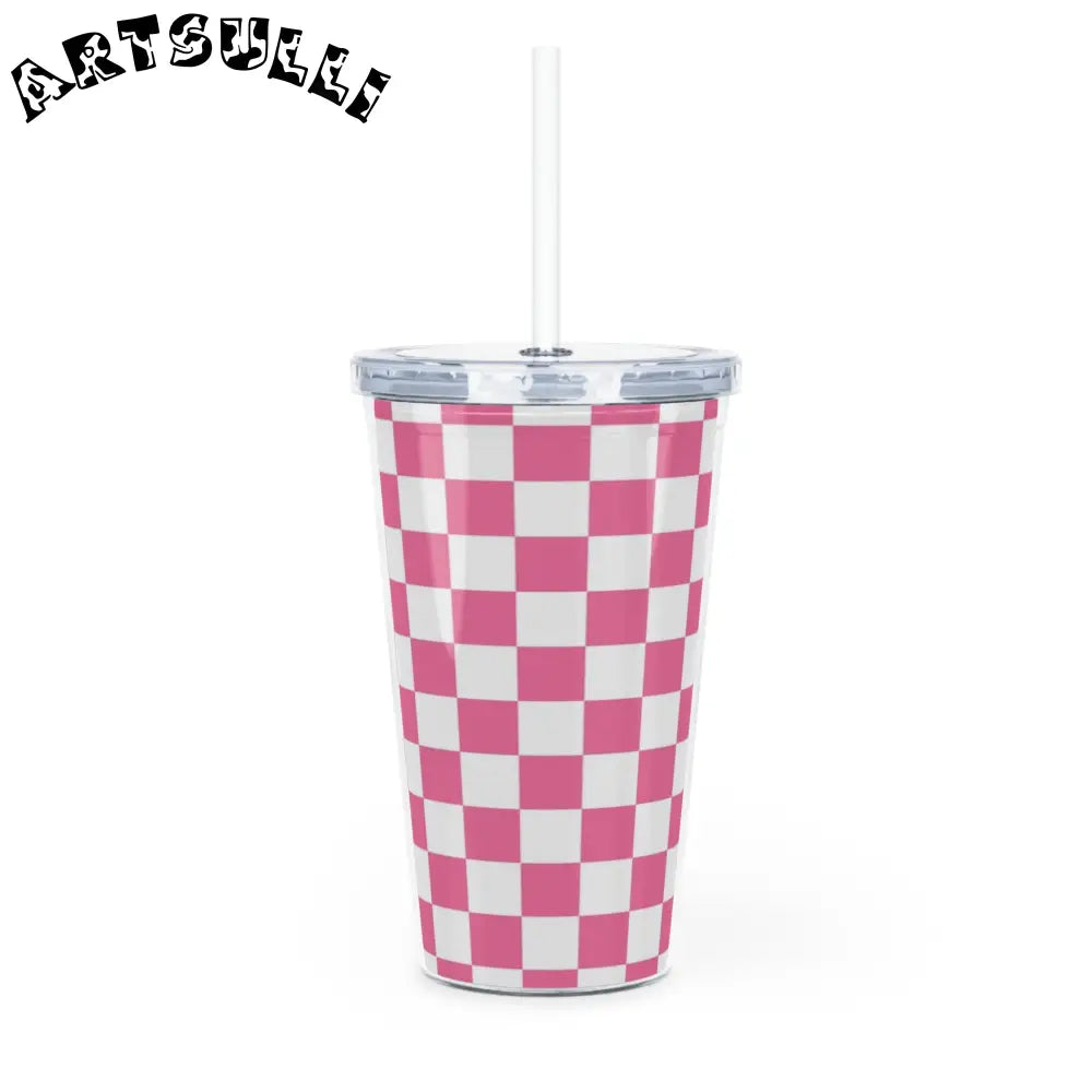 JAKKOUTTHEBXX Pink Checkerboard Illustration Printed Plastic Tumbler 2025