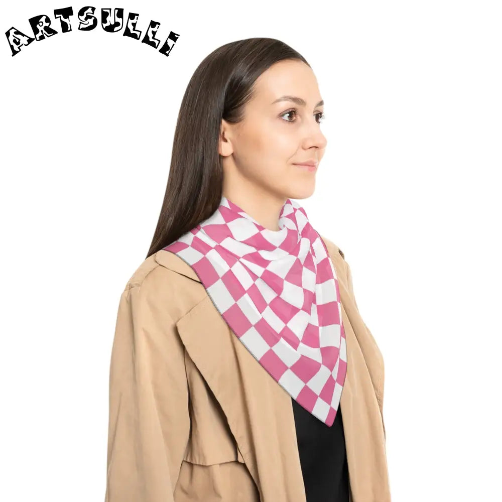 JAKKOUTTHEBXX Pink and White Checkered Art Printed Bandana 2025