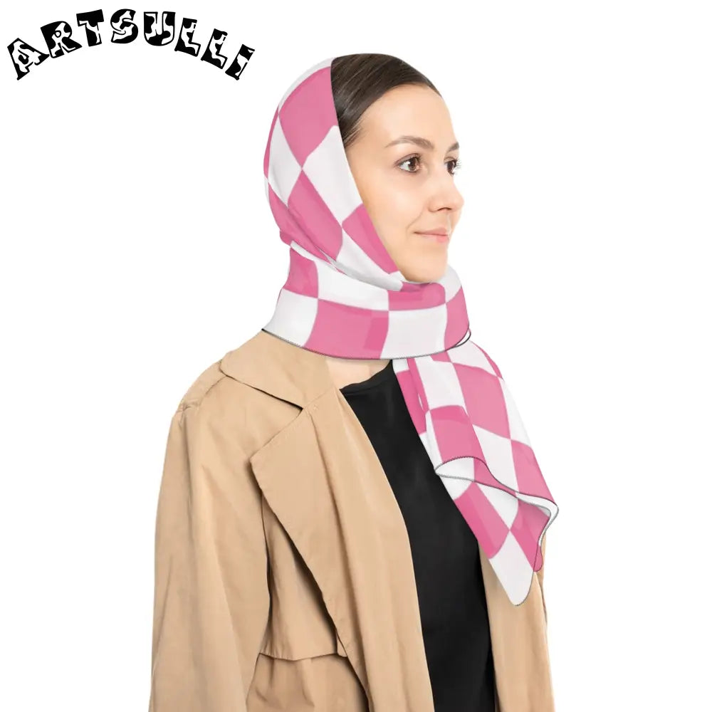 JAKKOUTTHEBXX Pink and White Checkered Art Printed Bandana 2025