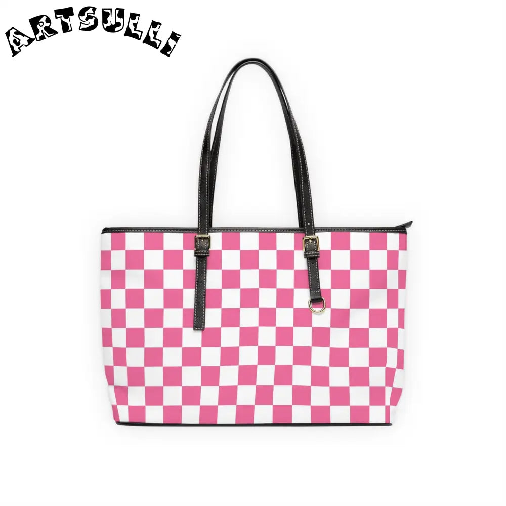 Yuyushiki Pink Check PU Leather Shoulder Bag, Artsulli - Art is Long, Life is Short, Bags, Size, 17" x 11", Color, Black, , , 21762300421760697211