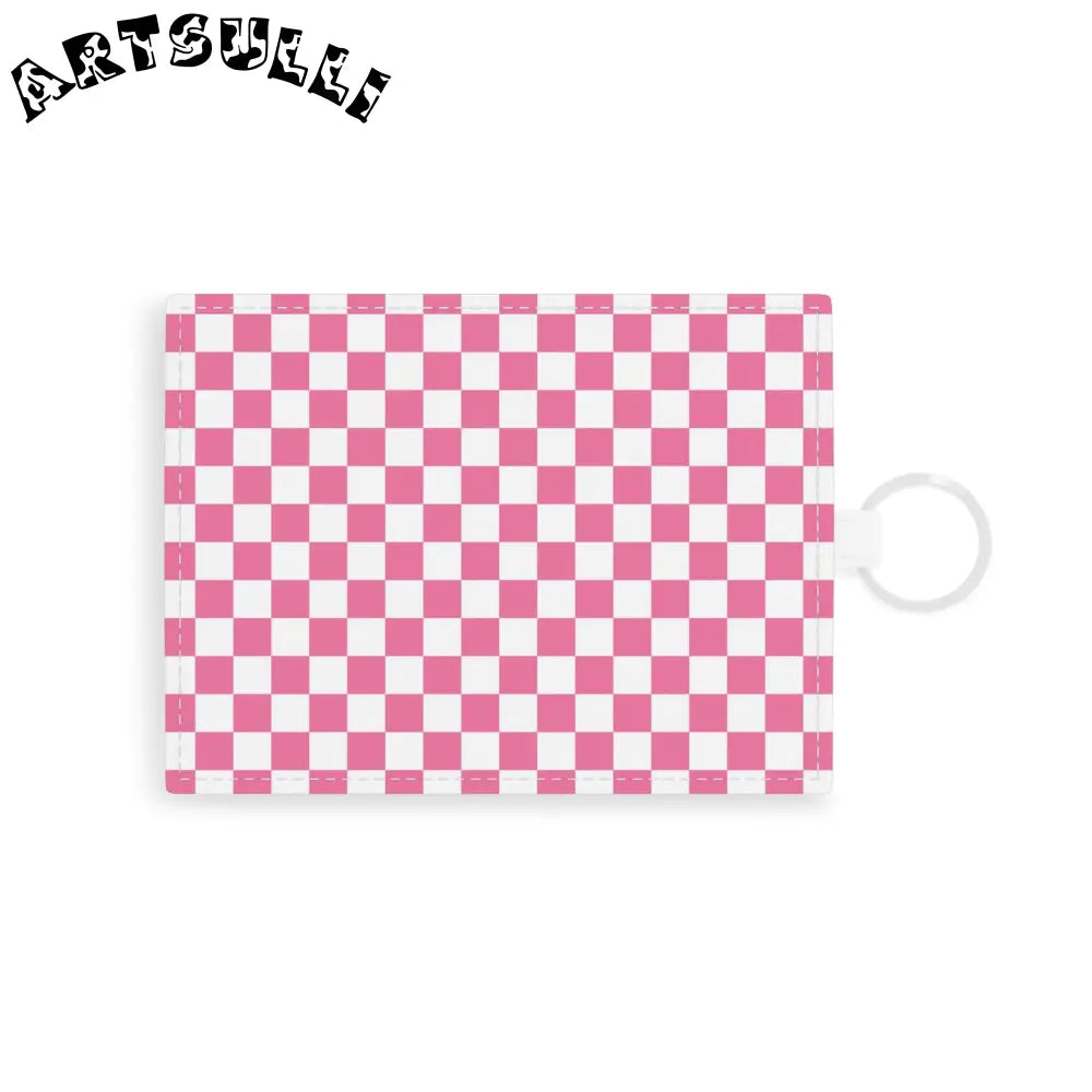 JAKKOUTTHEBXX Pink Checkered Faux Leather Card Holder with Keyring 2025