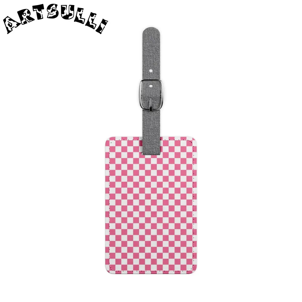 Yuyushiki Pink Check Saffiano Polyester Luggage Tag, Rectangle, Artsulli - Art is Long, Life is Short, Accessories, Size, One size, Shape, Rectangle, , , 15949718659778495131
