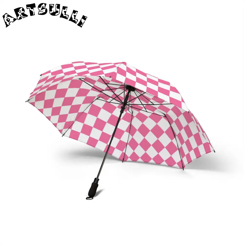 JAKKOUTTHEBXX Pink and White Checkerboard Umbrella 2025