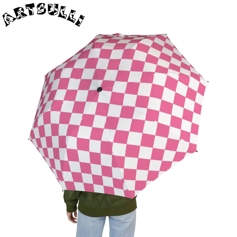 JAKKOUTTHEBXX Pink and White Checkerboard Umbrella 2025