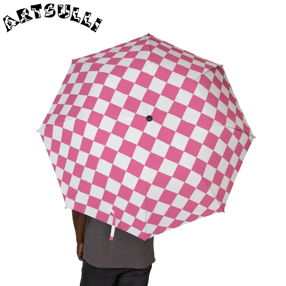 JAKKOUTTHEBXX Pink and White Checkerboard Umbrella 2025