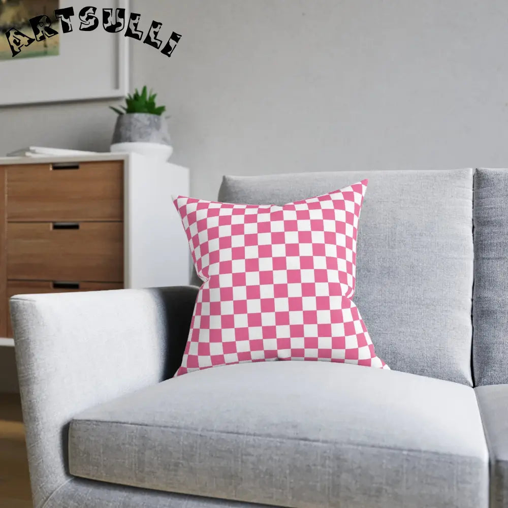 JAKKOUTTHEBXX Pink Checkerboard Faux Suede Square Pillow 2025