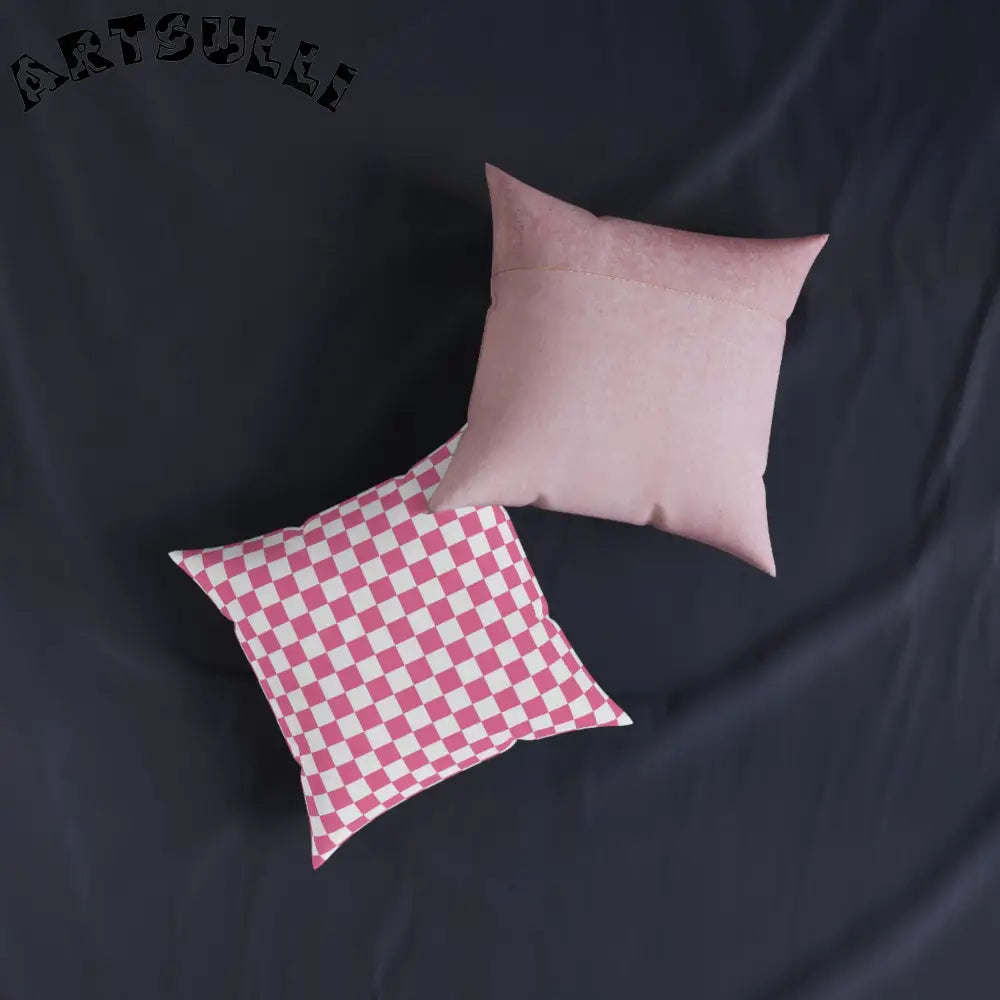 JAKKOUTTHEBXX Pink Checkerboard Faux Suede Square Pillow 2025