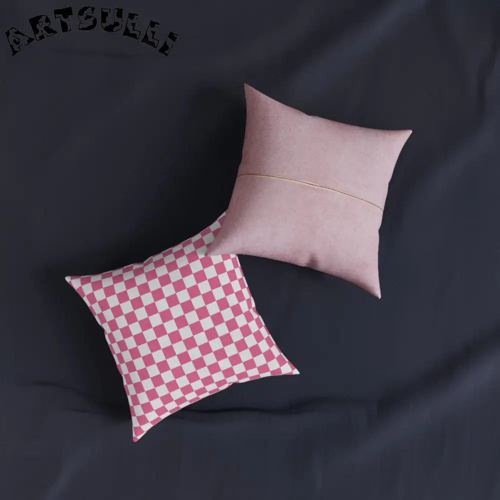 JAKKOUTTHEBXX Pink Checkerboard Faux Suede Square Pillow 2025