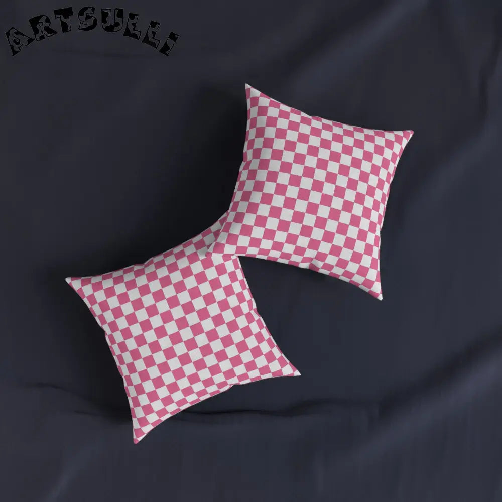 JAKKOUTTHEBXX Pink Checkered Faux Suede Square Pillow 2025