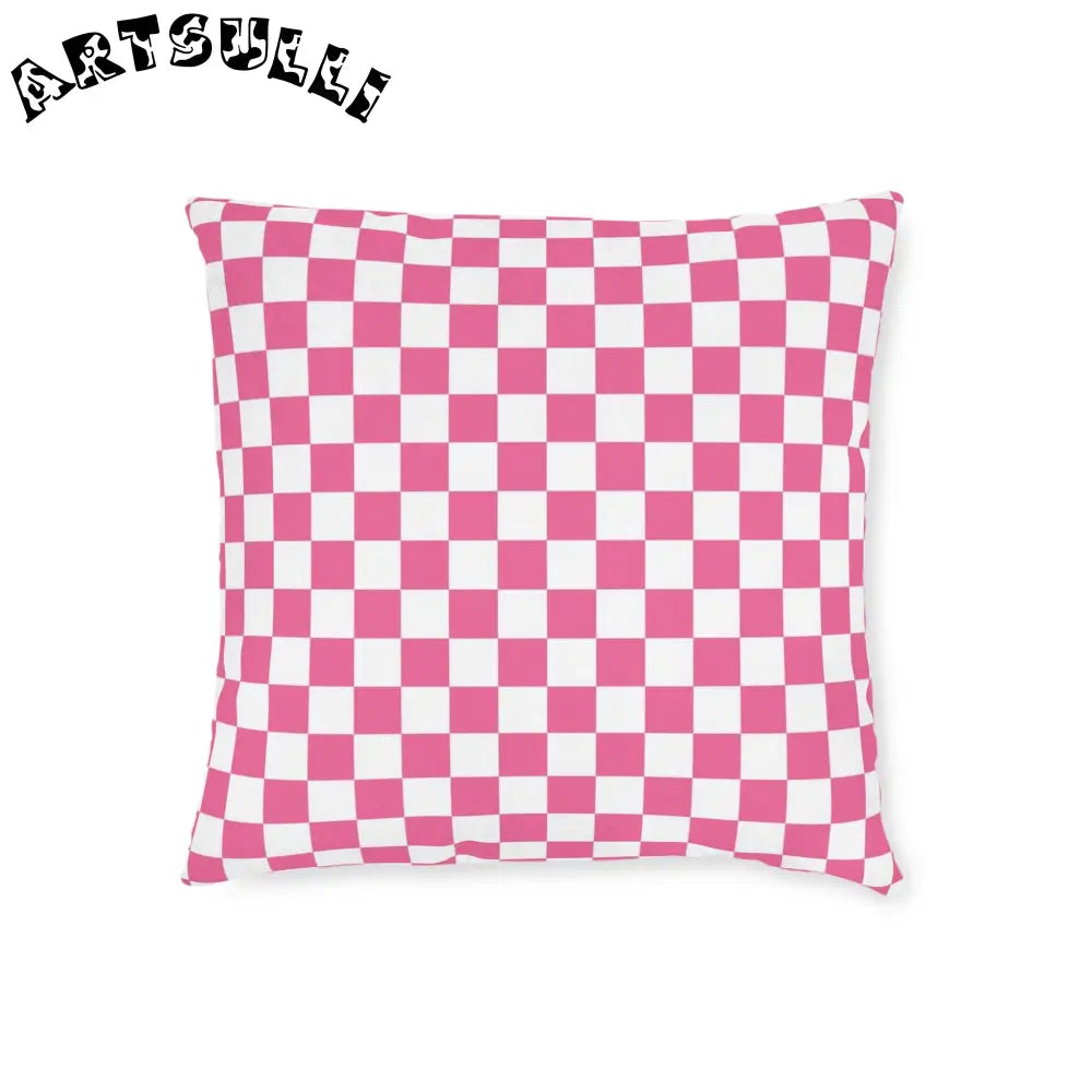 JAKKOUTTHEBXX Pink Checkered Faux Suede Square Pillow 2025