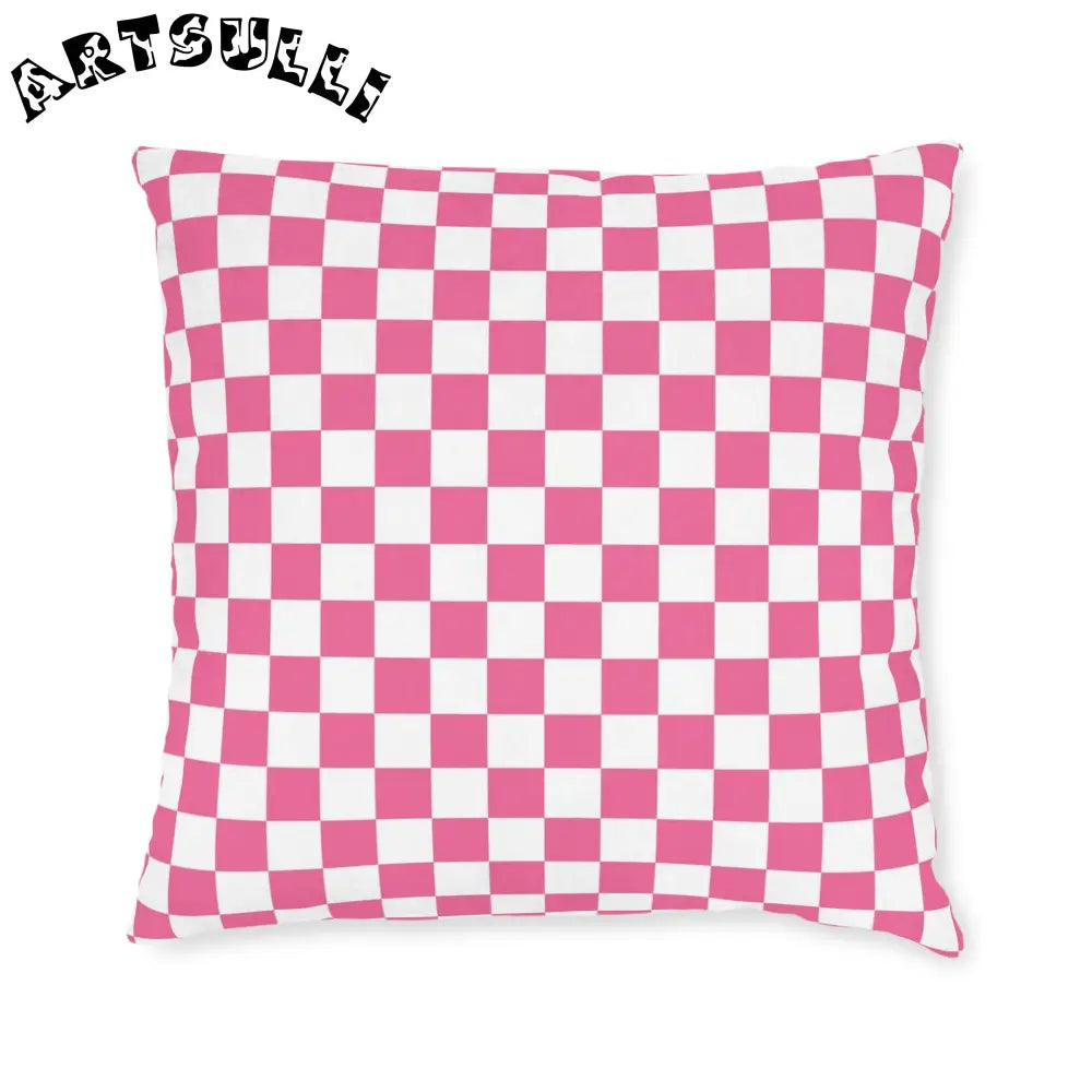 JAKKOUTTHEBXX Pink Checkered Faux Suede Square Pillow 2025
