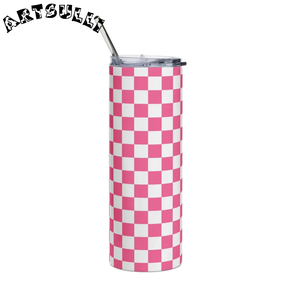JAKKOUTTHEBXX Pink Checkered Stainless Steel Tumbler 2025