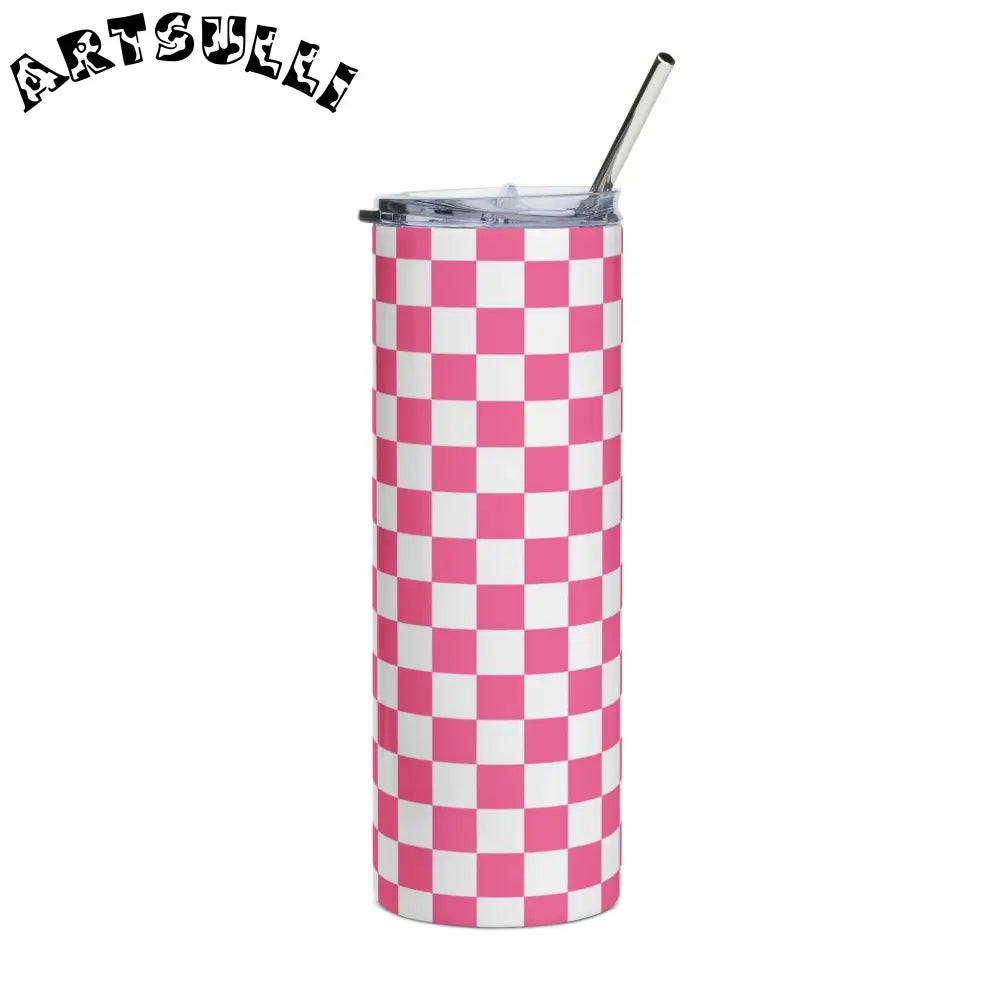 JAKKOUTTHEBXX Pink Checkered Stainless Steel Tumbler 2025