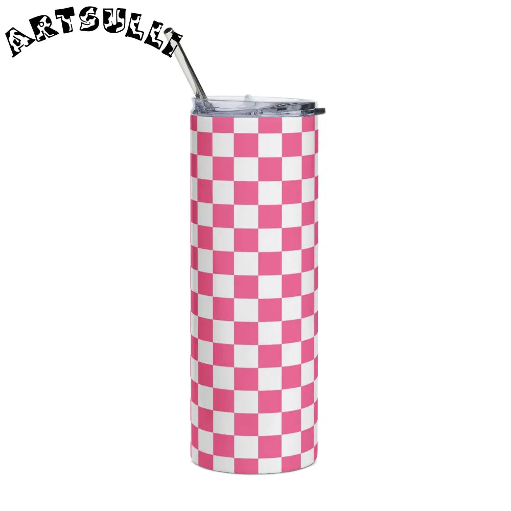 JAKKOUTTHEBXX Pink Checkered Stainless Steel Tumbler 2025