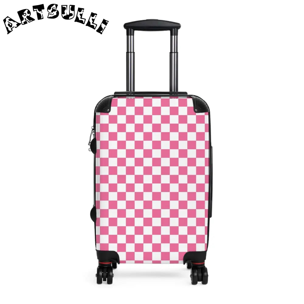Yuyushiki Pink Check Suitcase, Artsulli - Art is Long, Life is Short, Bags, Size, Small, Color, Black, , , 99563631945540343461