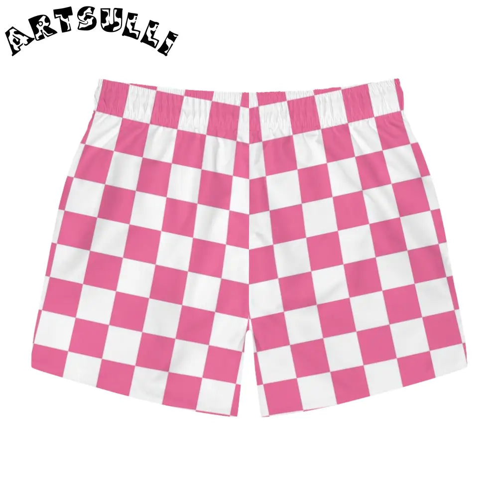JAKKOUTTHEBXX Pink and White Checkered Swim Trunks 2025