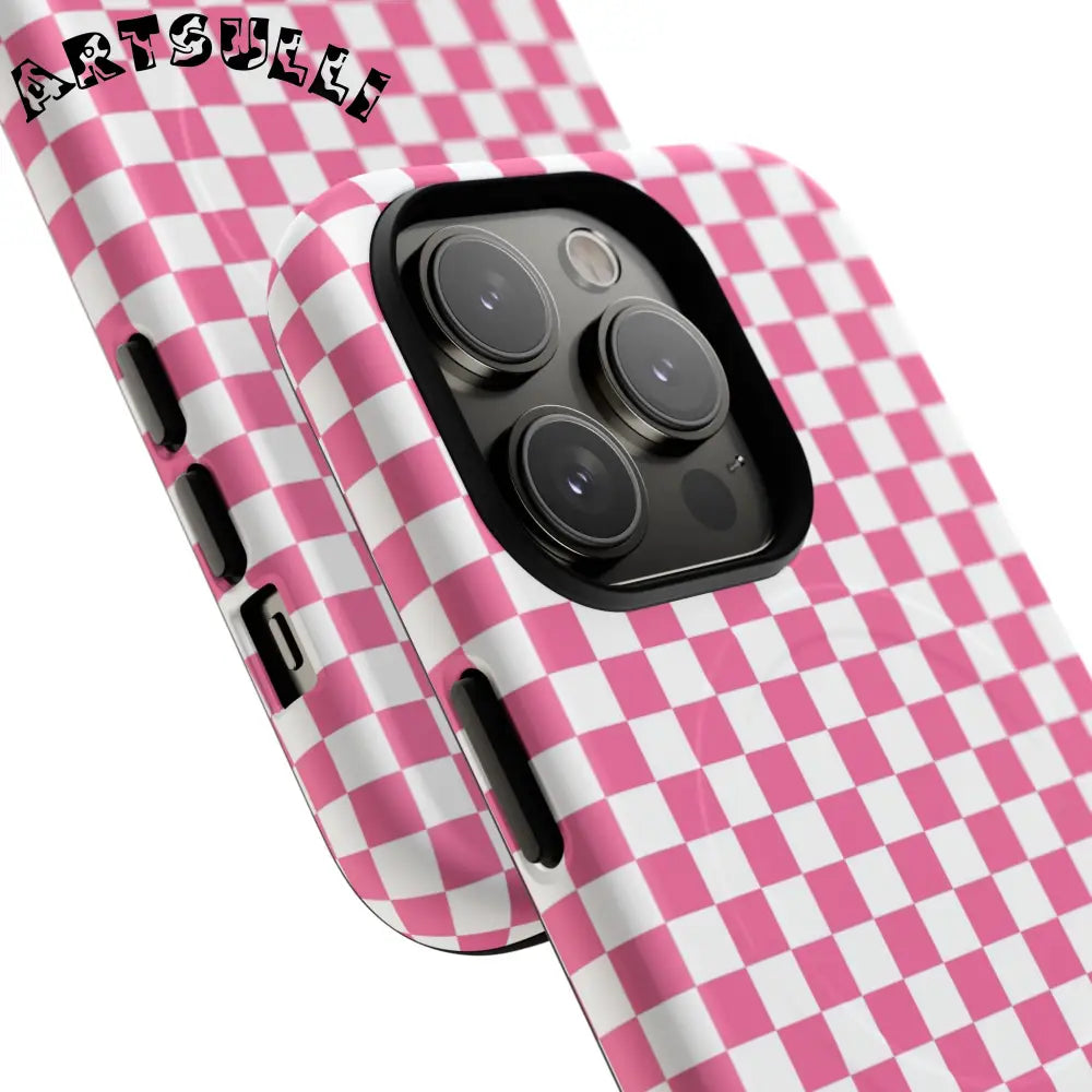 JAKKOUTTHEBXX Pink Checkered MagSafe Dual Layer iPhone Case 2025