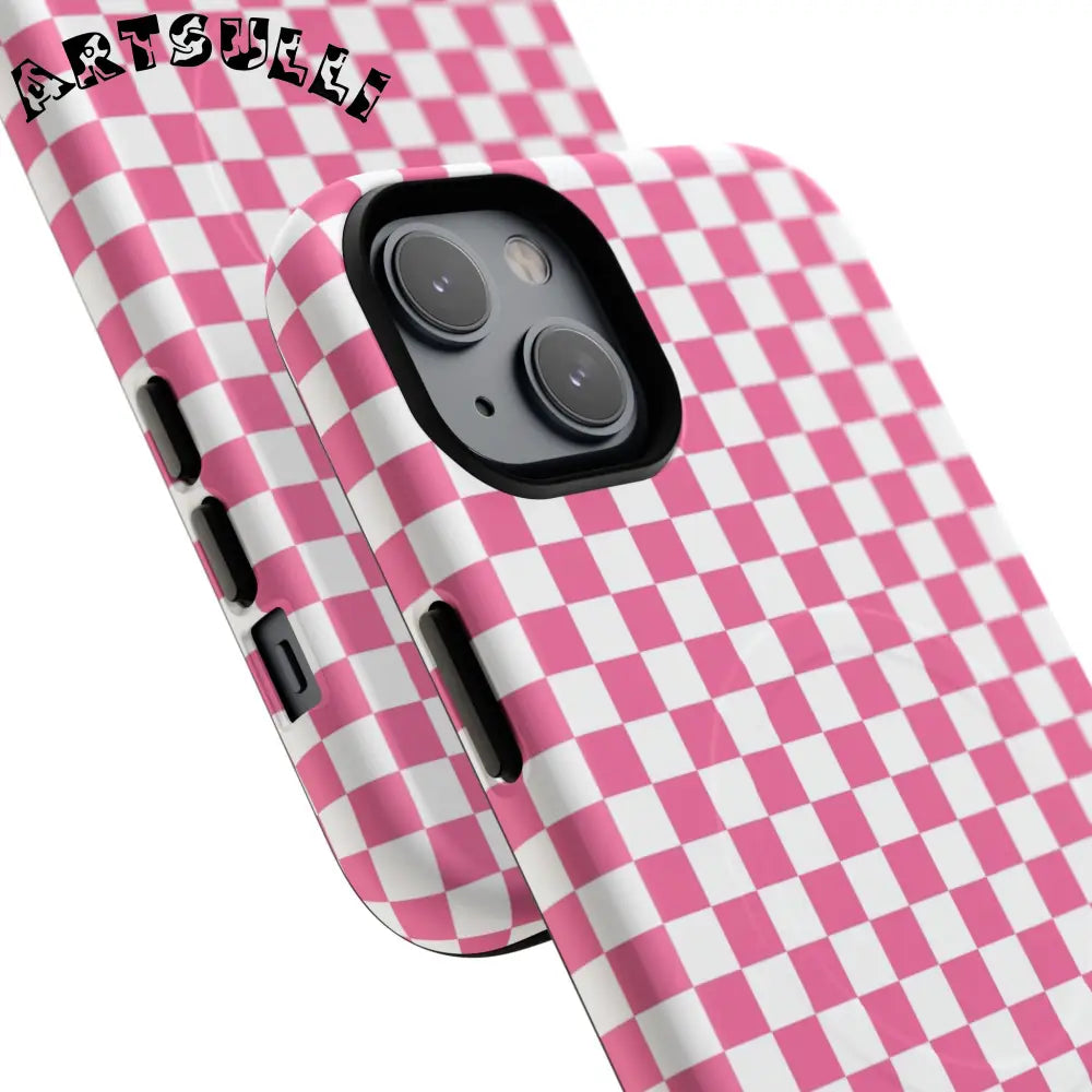 JAKKOUTTHEBXX Pink Checkered MagSafe Dual Layer iPhone Case 2025