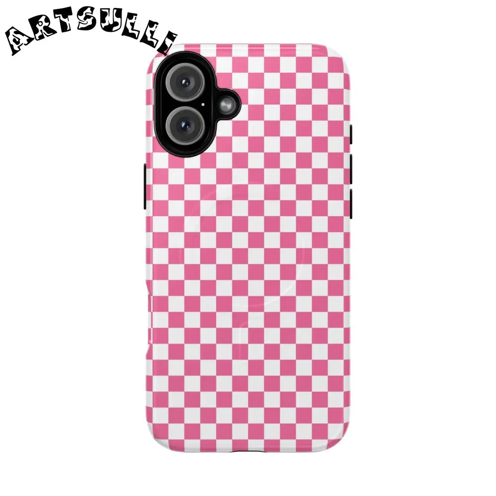 JAKKOUTTHEBXX Pink Checkered MagSafe Dual Layer iPhone Case 2025
