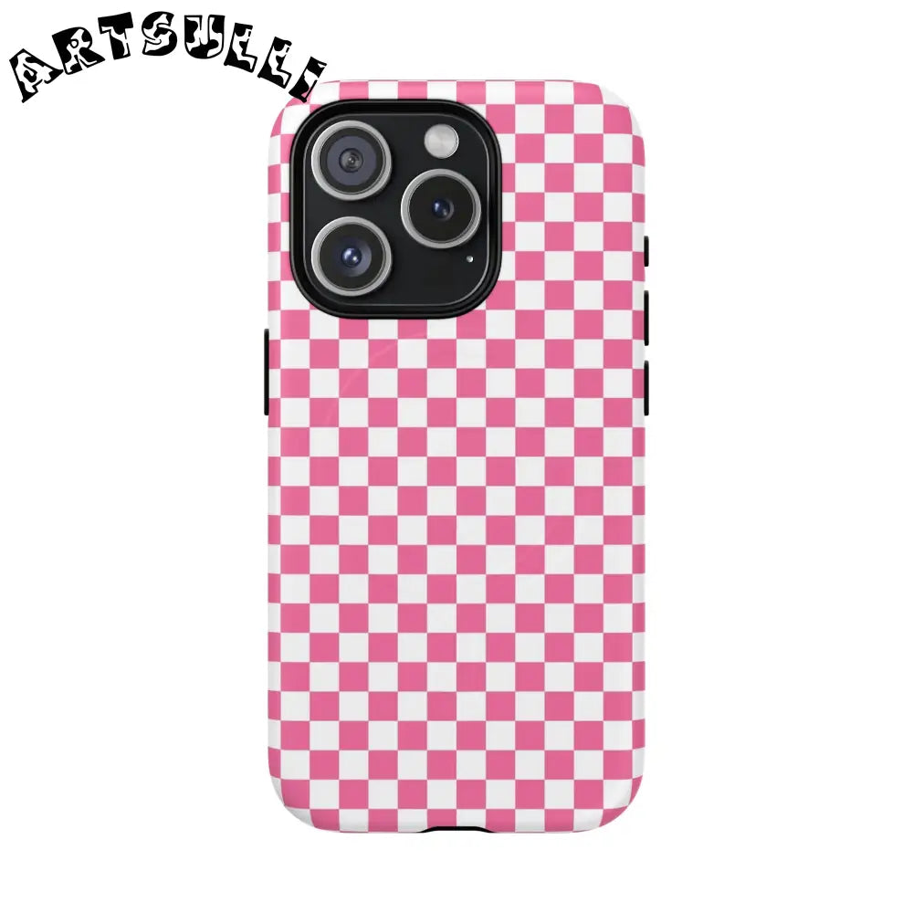 JAKKOUTTHEBXX Pink Checkered MagSafe Dual Layer iPhone Case 2025