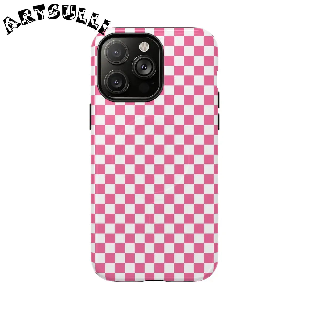 JAKKOUTTHEBXX Pink Checkered MagSafe Dual Layer iPhone Case 2025