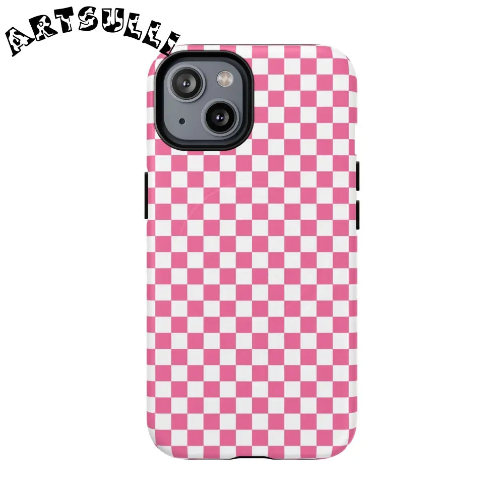 JAKKOUTTHEBXX Pink Checkered MagSafe Dual Layer iPhone Case 2025