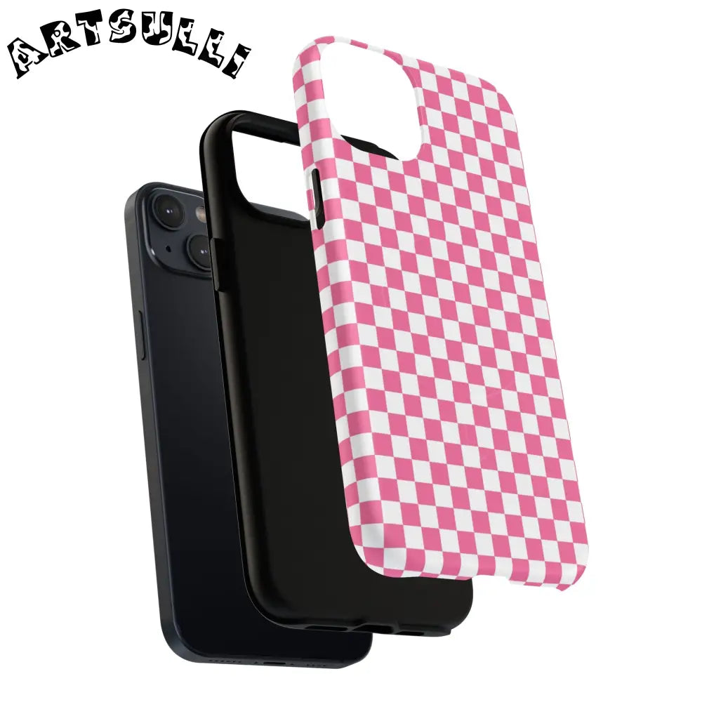 JAKKOUTTHEBXX Pink Checkered MagSafe Dual Layer iPhone Case 2025